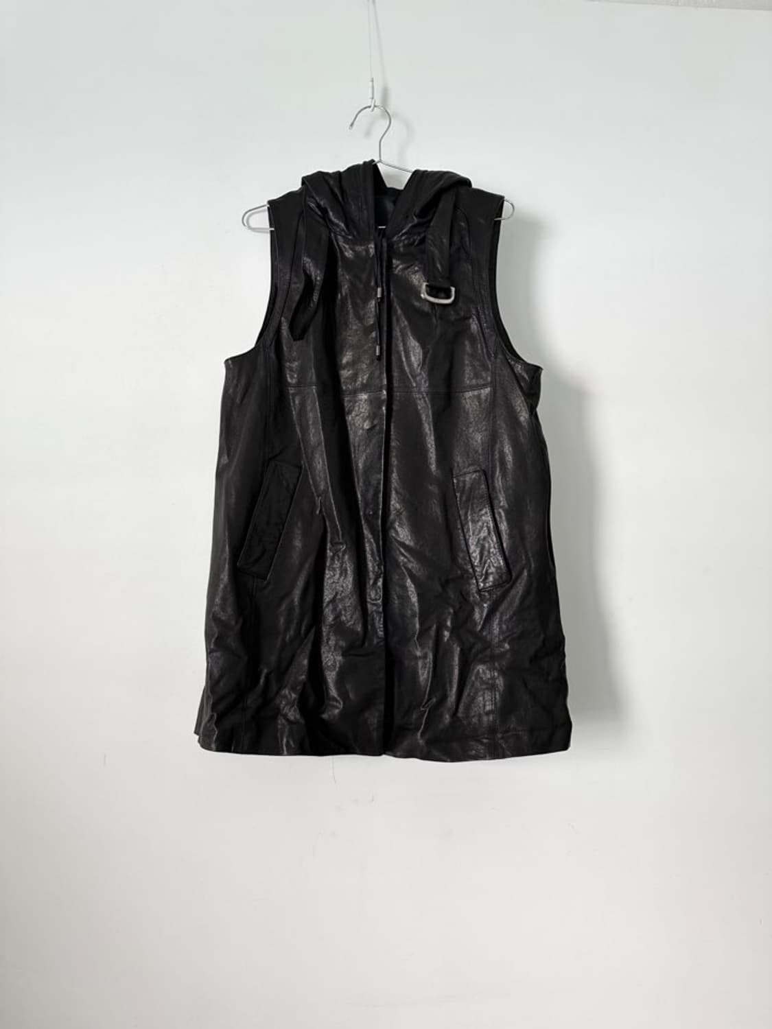 Hoody vest leather jacket / black 상품이미지4