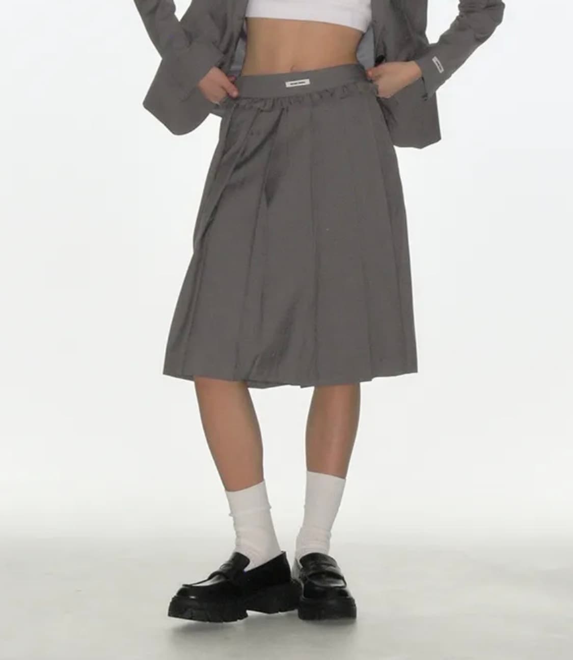 크랭크 프릴 플리츠 미디 스커트 그레이 상품이미지2
