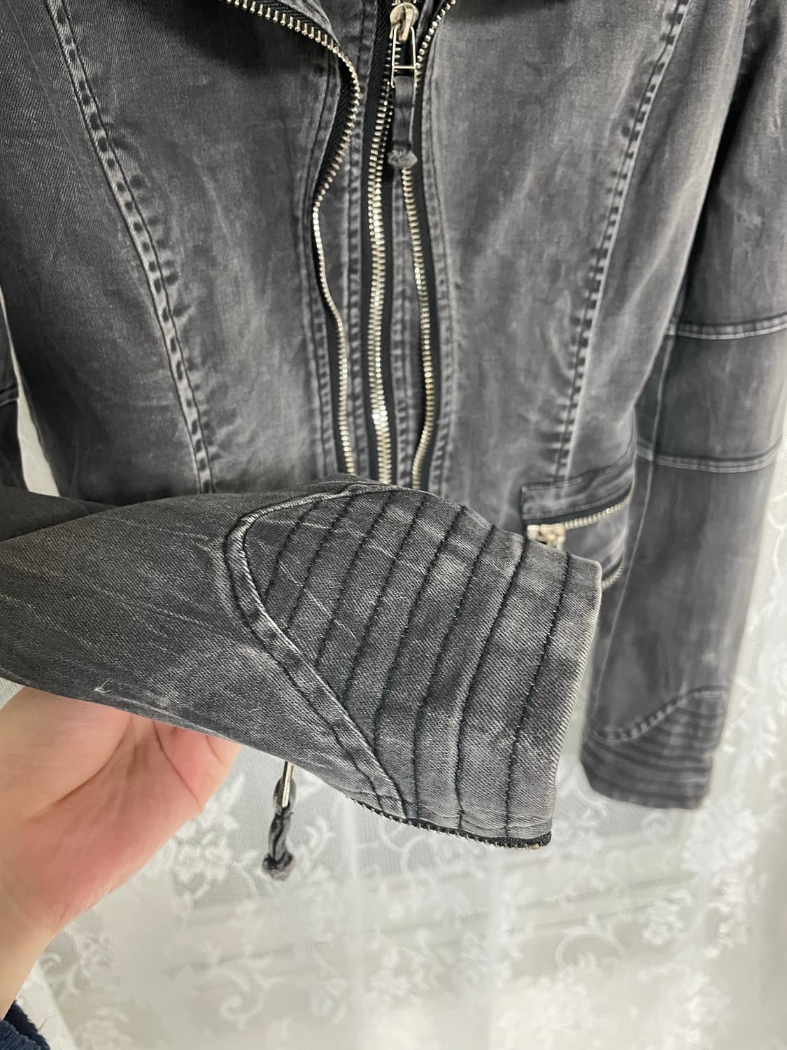 빈티지 흑청 바이커 자켓 상품이미지7