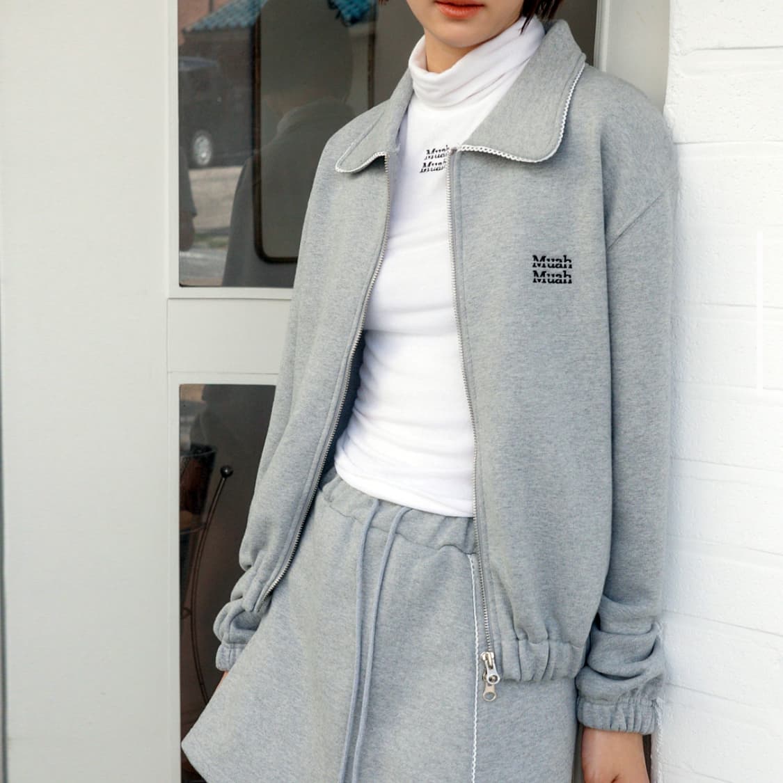 무아무아(muah muah) 투웨이 레이스 카라 집업자켓 새상품  상품이미지4