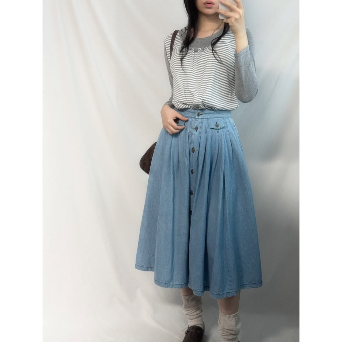 버튼 데님 롱 스커트 상품이미지2