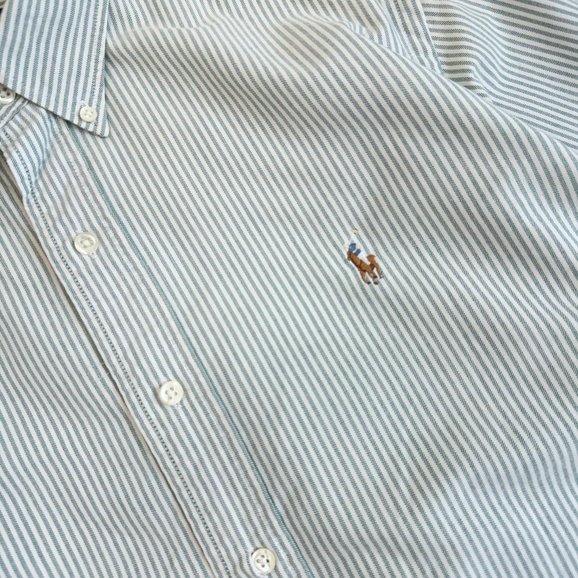 Polo  폴로 랄프로렌 자수 코튼 자수 라이트 그린 스트라이프 셔츠   상품이미지3
