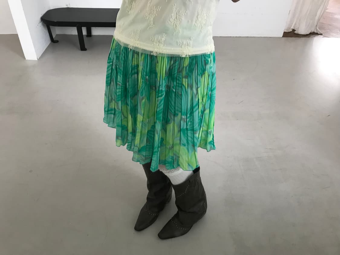 vintage green pattern skirt 상품이미지4