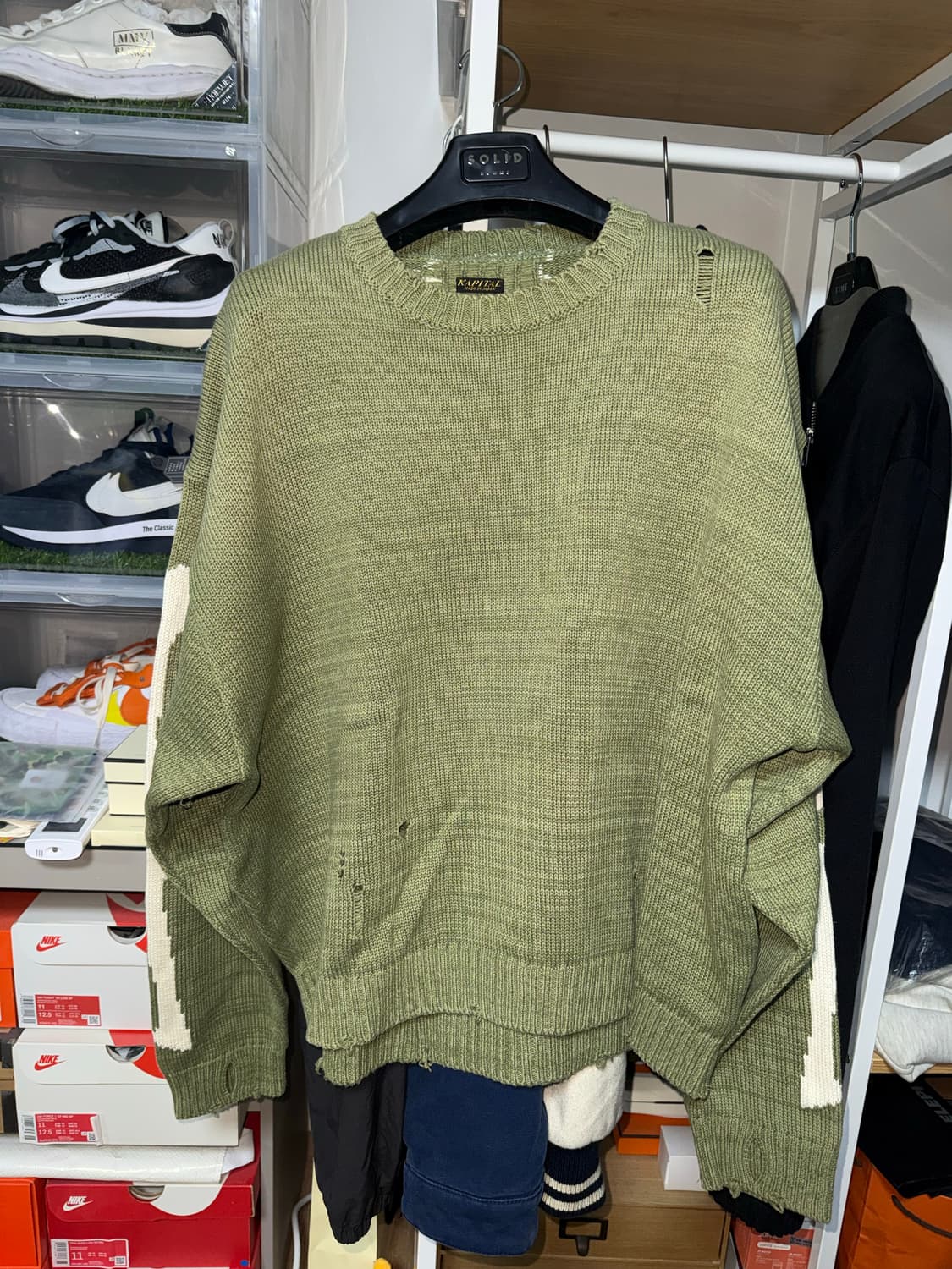 캐피탈 5G 코튼 본 크루넥 스웨터 카키 상품이미지1