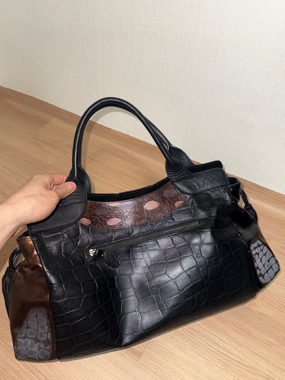 오리엔탈 y2k 일본 빈티지 블랙 레더 숄더백  토트백 상품이미지4