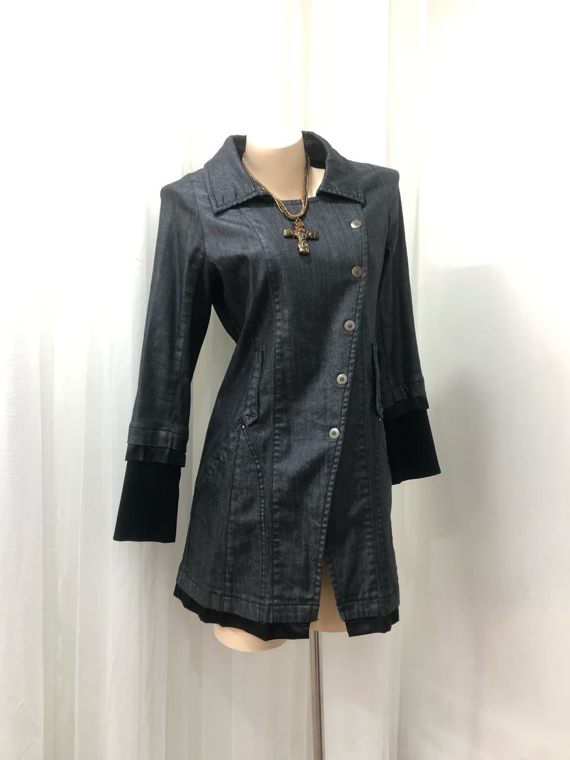 dark denim trench style jacket dress 상품이미지2
