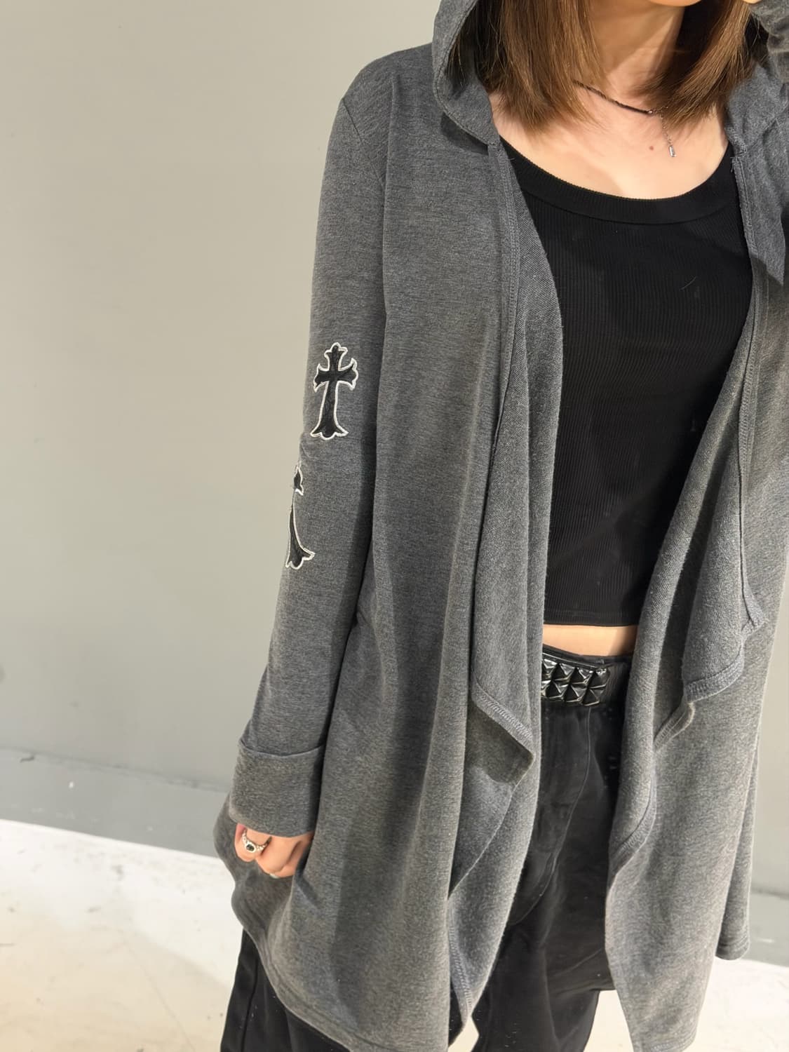 M•K•R lace cross drape hood cardigan 상품이미지7