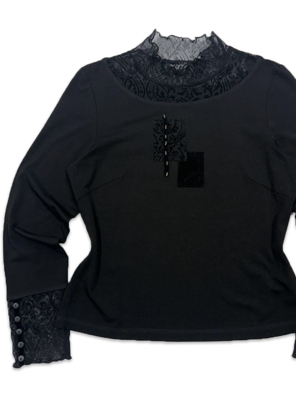 빈티지 블랙 레이스 레이어드 긴팔티 상품이미지2