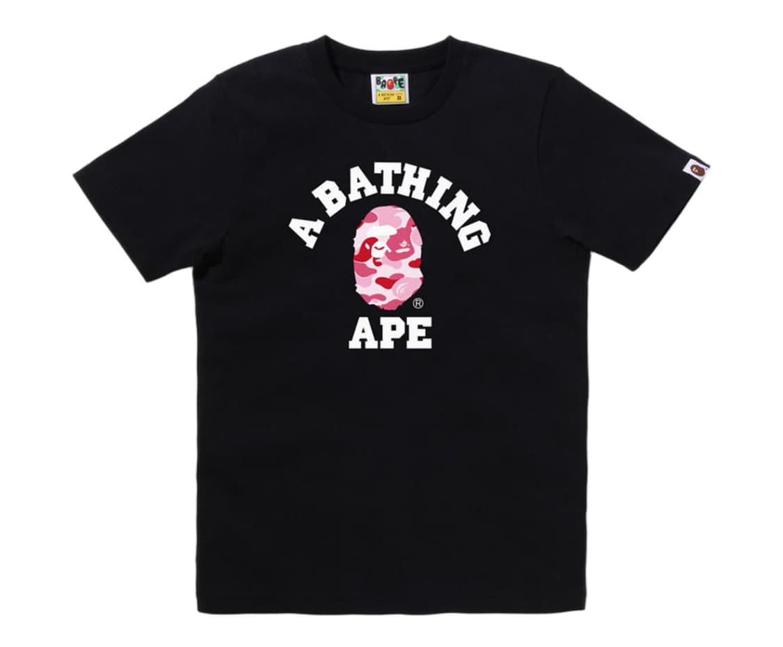 베이프 컬리지 로고 반팔티셔츠 블랙 핑크 상품이미지1