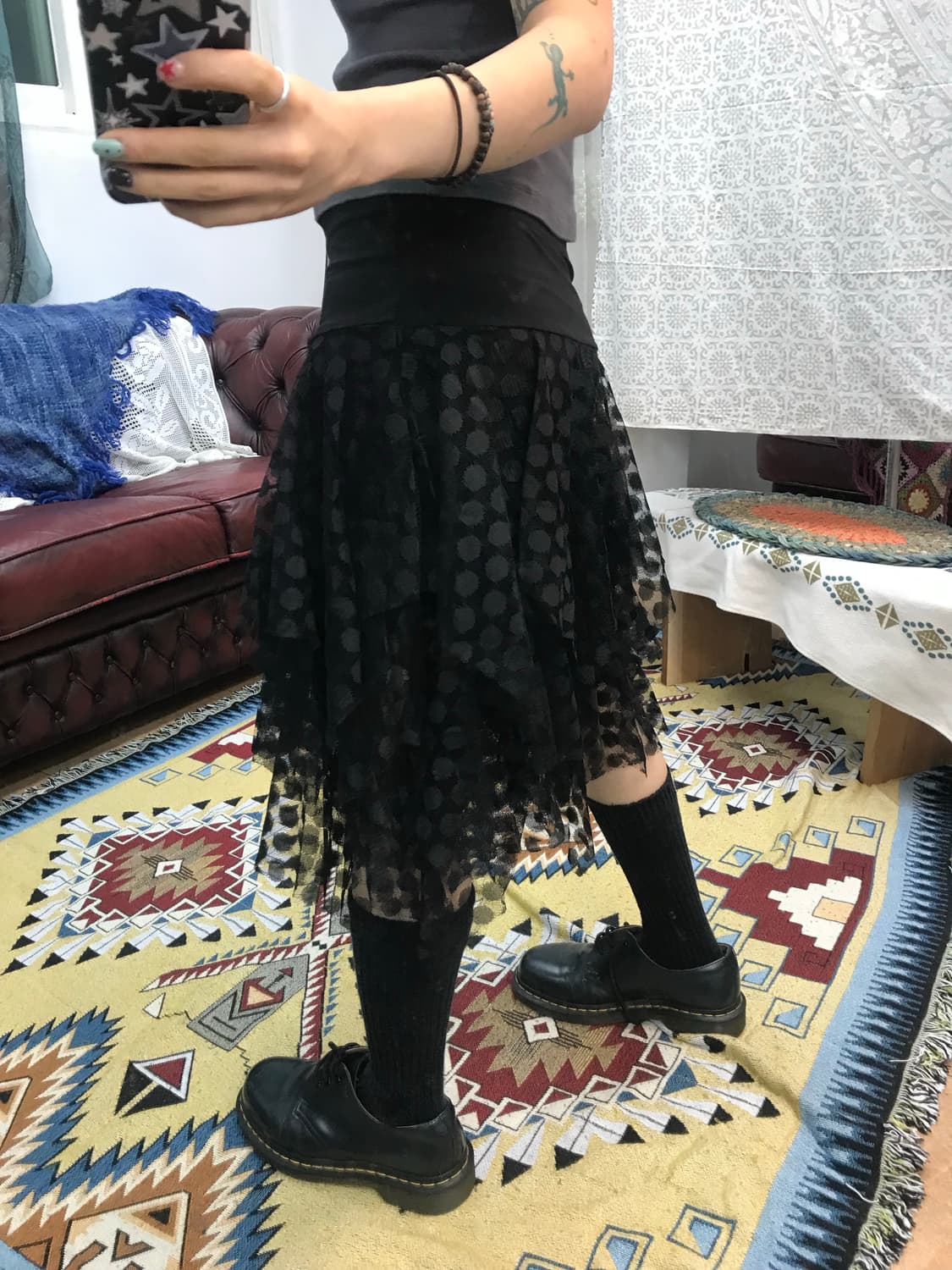 빈티지 여성 도트 밴딩 언발 미디스커트  상품이미지2