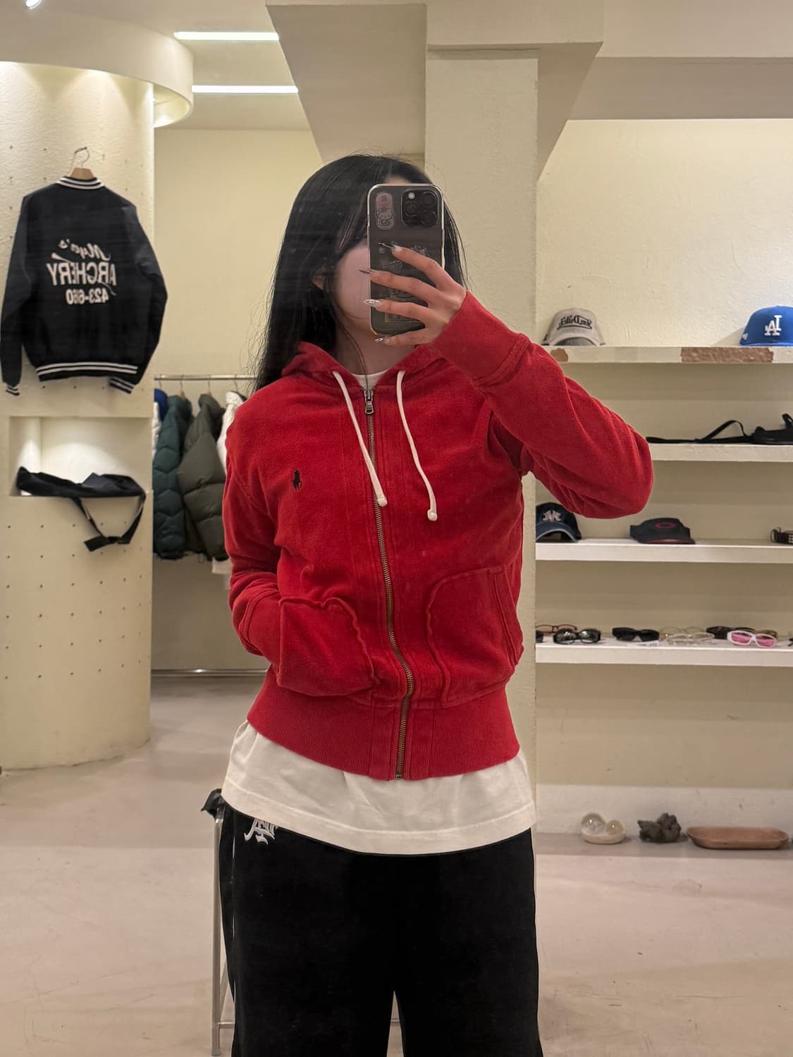 폴로 랄프로렌 벨벳 레드 포니 후드 집업 U755 상품이미지1