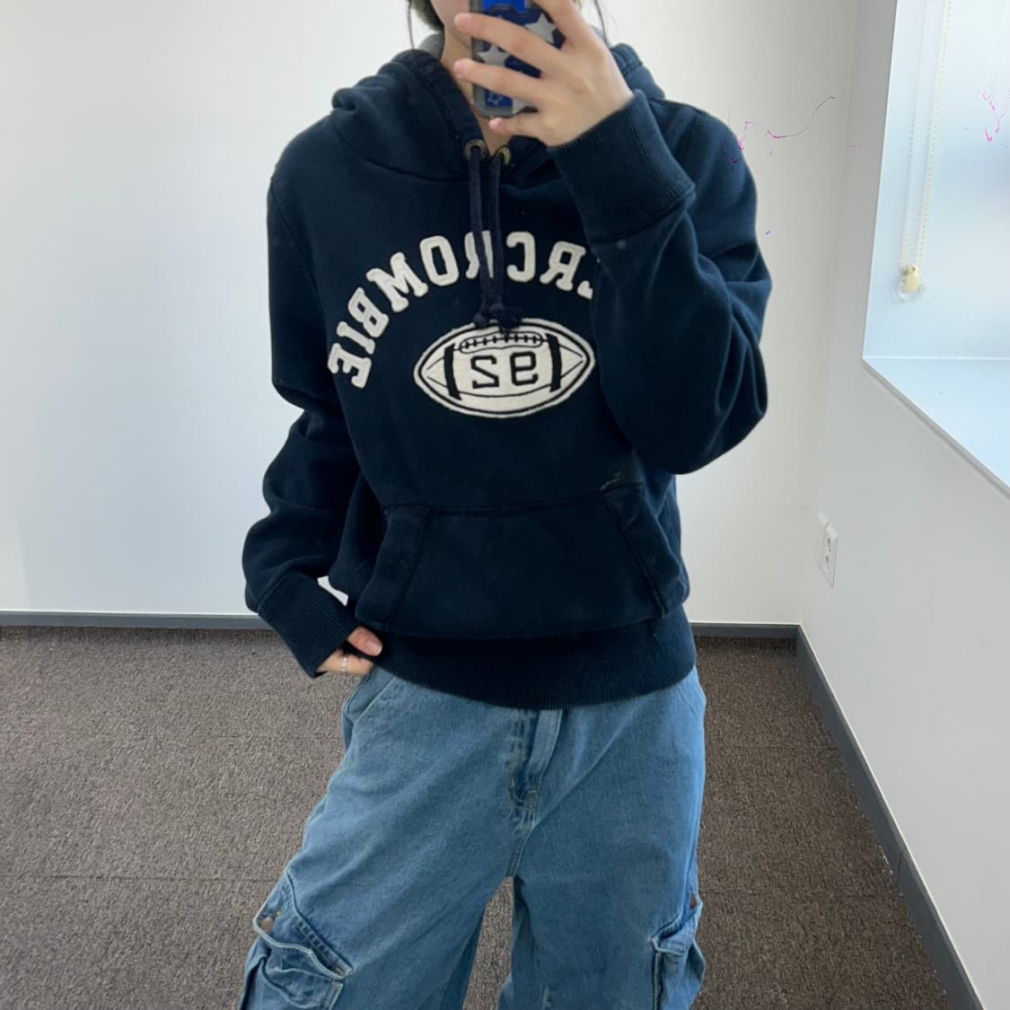 Abercrombie 아베크롬비 스펠아웃로고 럭비 네이비 후드티 상품이미지2