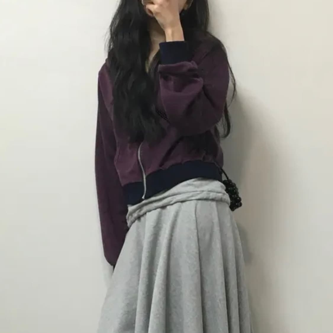 새상품) 퍼플 스트라이프 후드집업 (빈티지 크롭 보라 단가라 보세) 상품이미지2