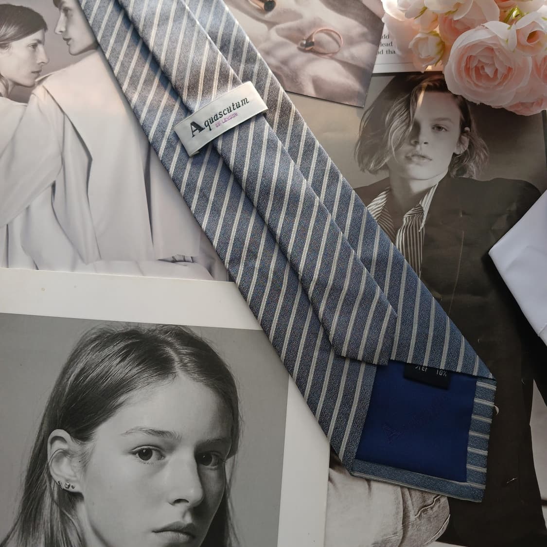 아쿠아스큐텀 실크 블루 스트라이프 넥타이 9.3cm A+등급 A18792 상품이미지4