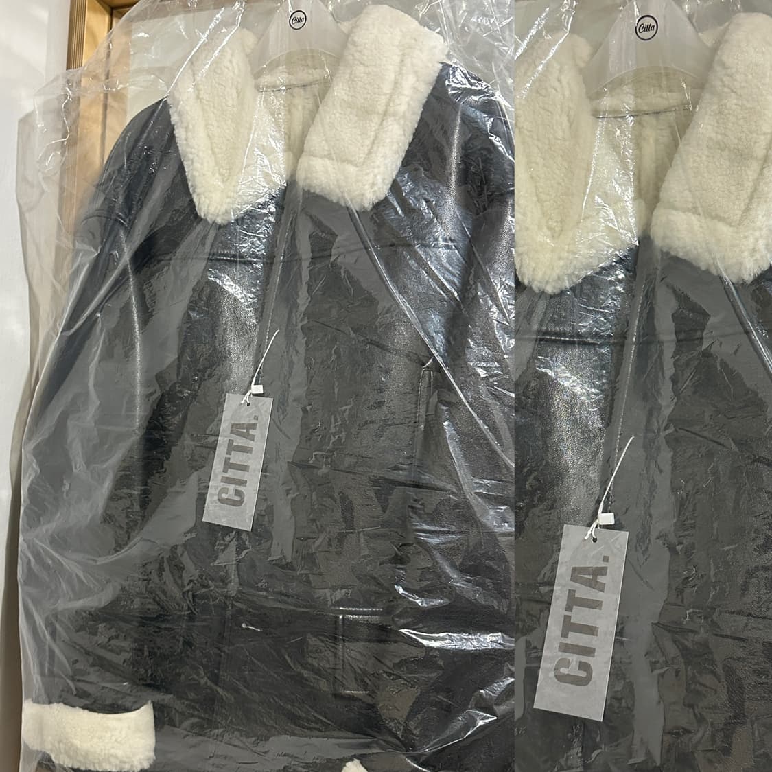 씨타 울 블렌드 시어링 폭스 레더 무스탕 코트 블랙 새상품 상품이미지6