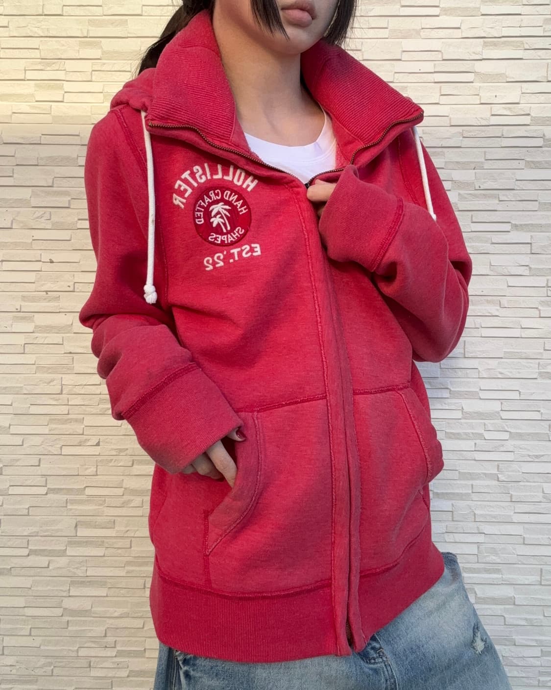 90s HOLLISTER 올드스쿨 레드 집업 후드 상품이미지4
