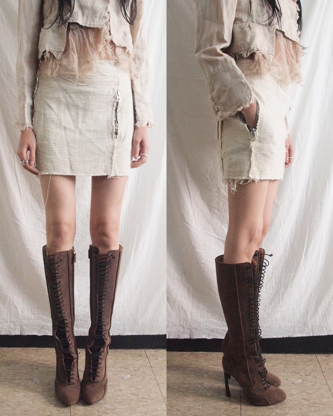 아크네 스튜디오 사이드지퍼 그런지 트위드 미니스커트 상품이미지1