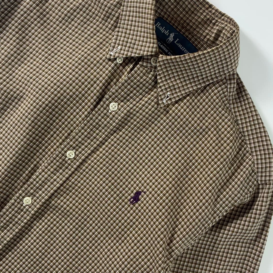 Polo  폴로 랄프로렌 자수 코튼 브라운 체크 셔츠  상품이미지3