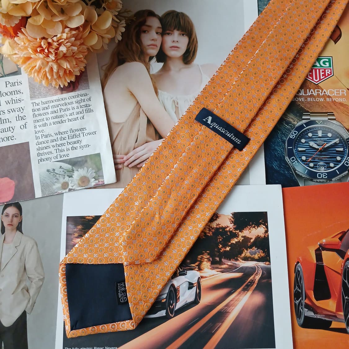 아쿠아스큐텀 오렌지 도트 패턴 넥타이 9.2cm A+등급 A19725
 상품이미지6