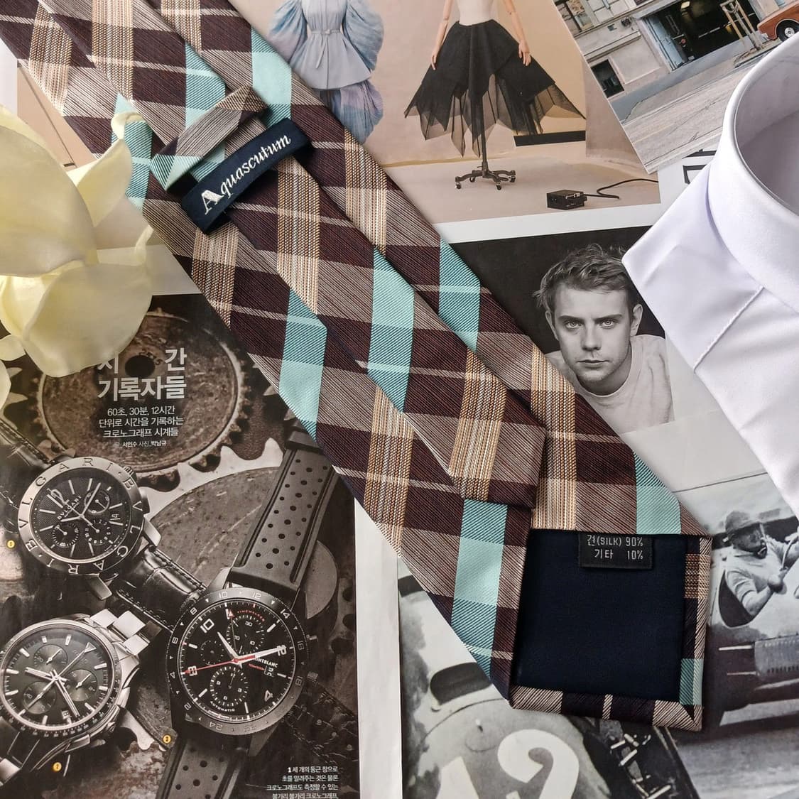 아쿠아스큐텀 실크 체크 넥타이 9.6cm A+등급 A18809
 상품이미지4