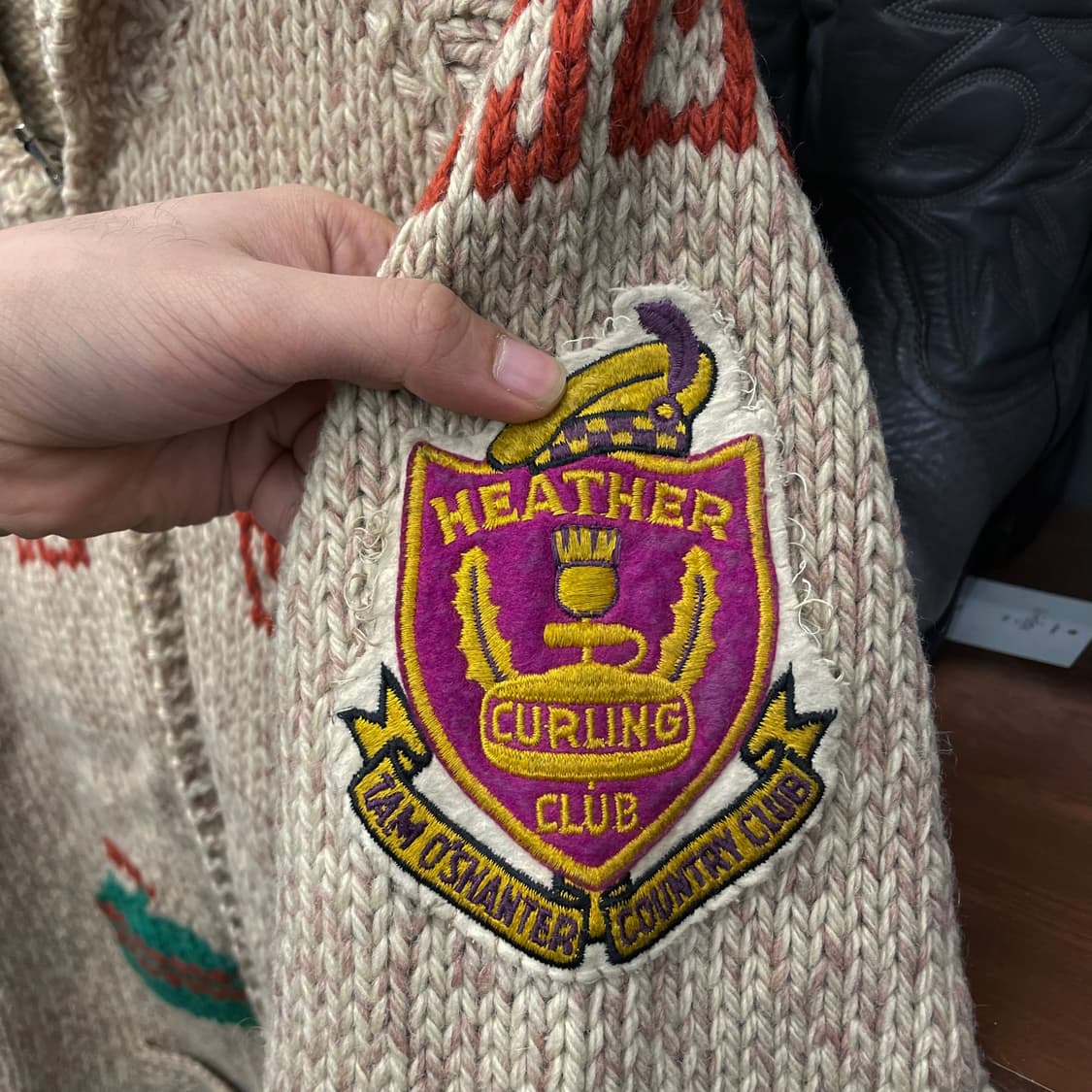 USA 빈티지 컬링 클럽 패치 울 코위찬 집업 니트 스웨터 상품이미지5