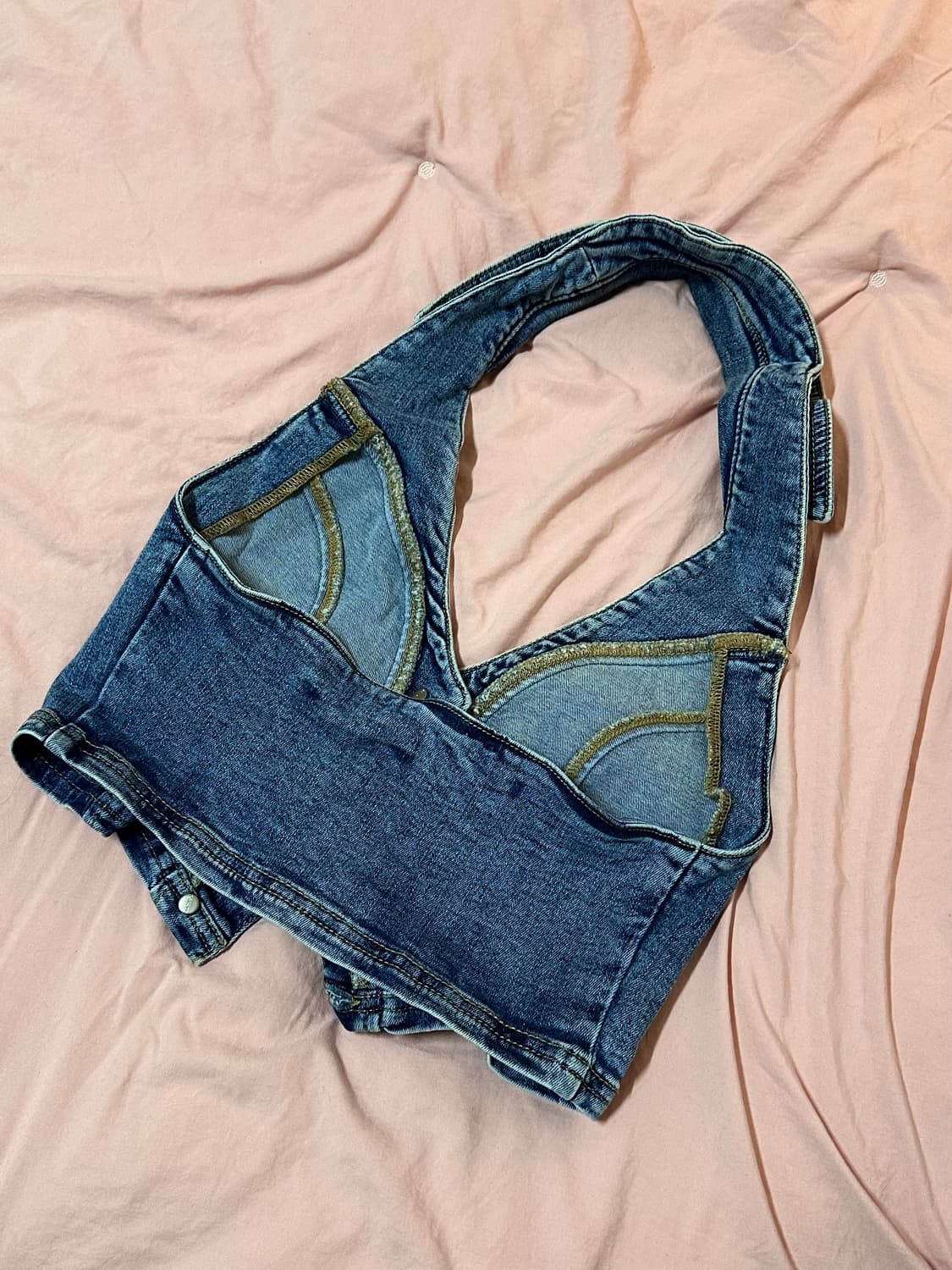 데님 카라 홀터넥 탱크탑 상품이미지2