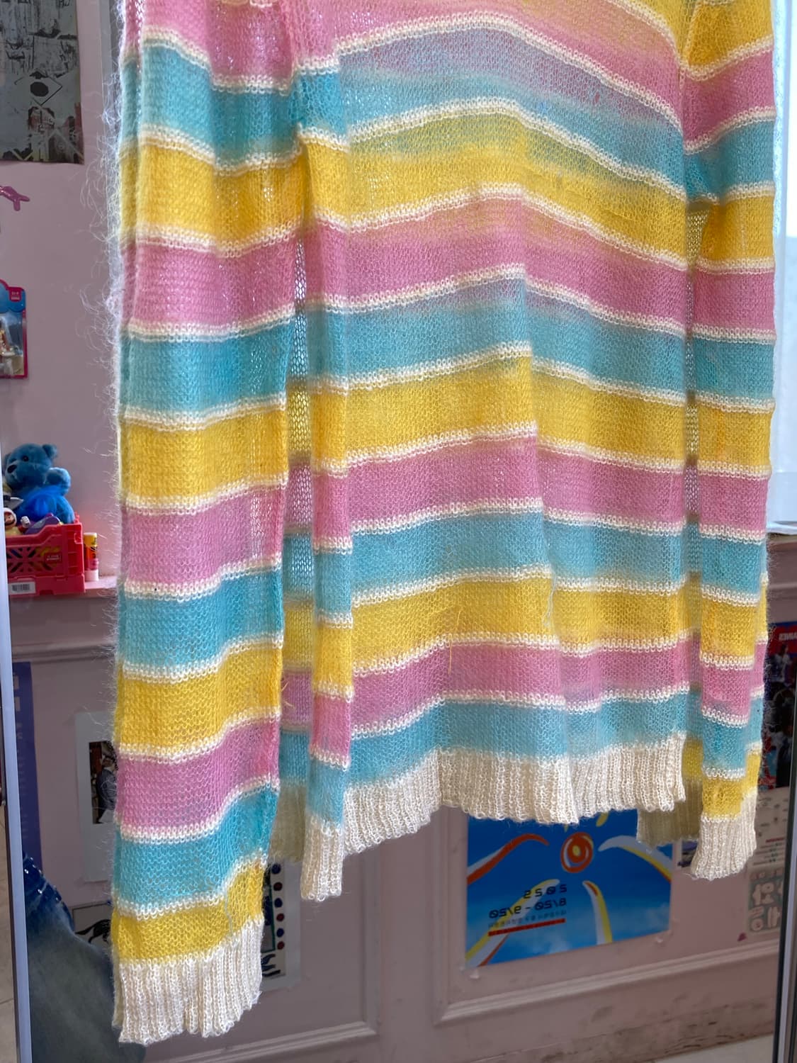 레인보우 솜사탕 스트라이프 시스루 니트 상품이미지4