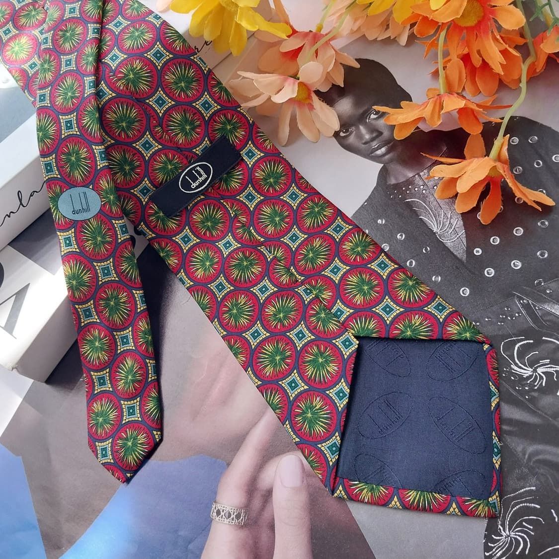 던힐 실크 레드 아트 패턴 넥타이 9.5cm S~A+등급 K2868 상품이미지4