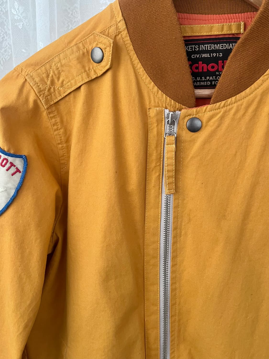 XS) 쇼트 Schott 코튼 봄버 자켓 머스타드 상품이미지4