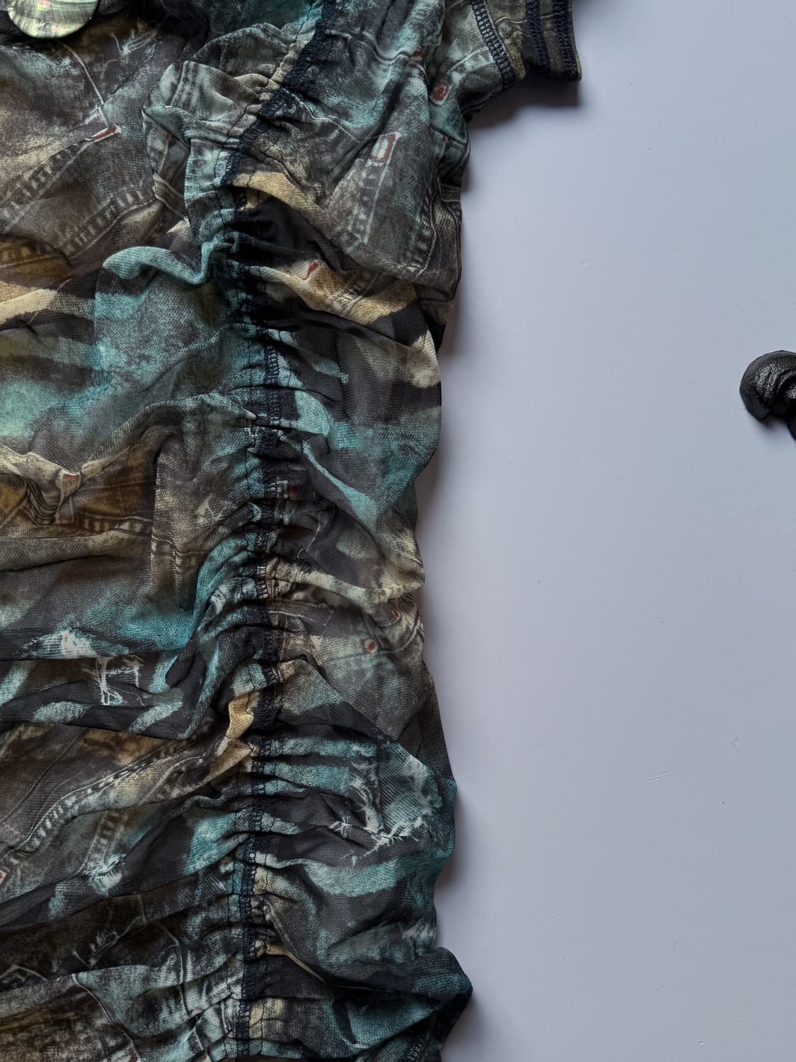 Denim Pattern Shirred Blouse 0265 상품이미지3