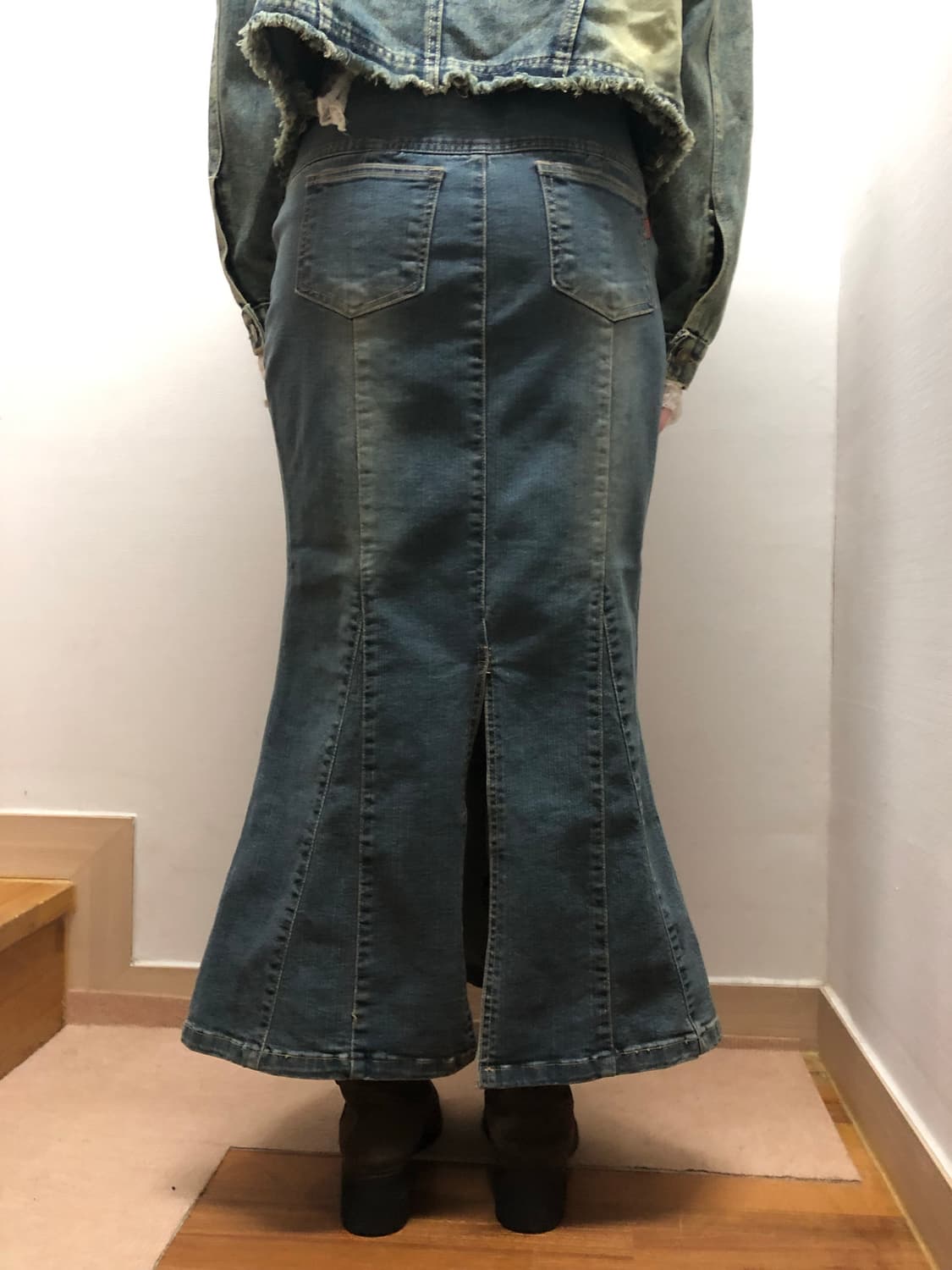 빈티지 데님 워싱 벨티드 롱 스커트 상품이미지9