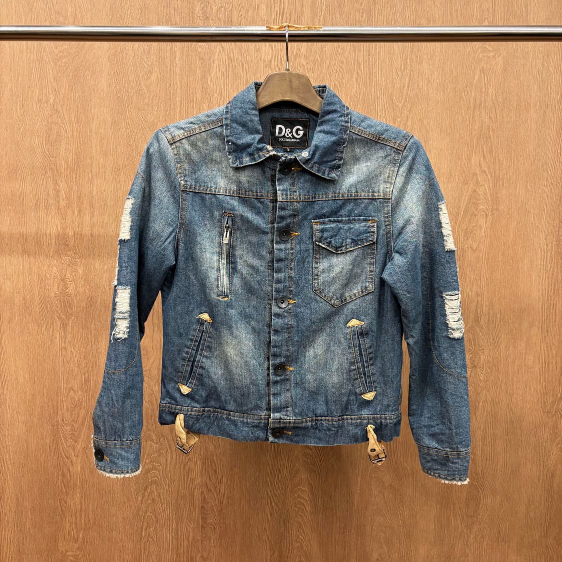 돌체앤가바나 데님 자켓 디스트로이드 집업 포켓 버클 디테일 블루 상품이미지2