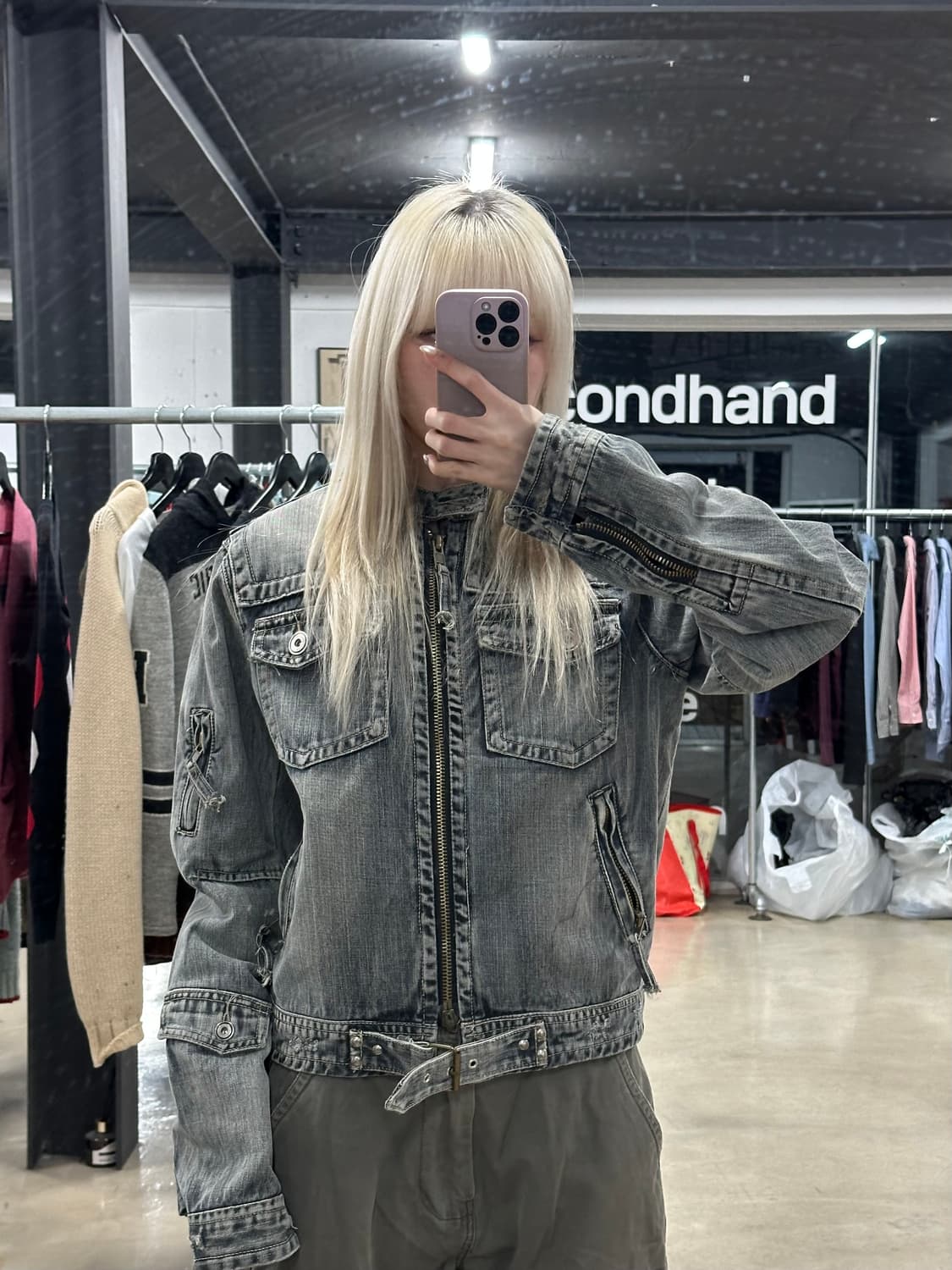 VTG Y2K 그런지 넥버클 데님 바이커 자켓 상품이미지1