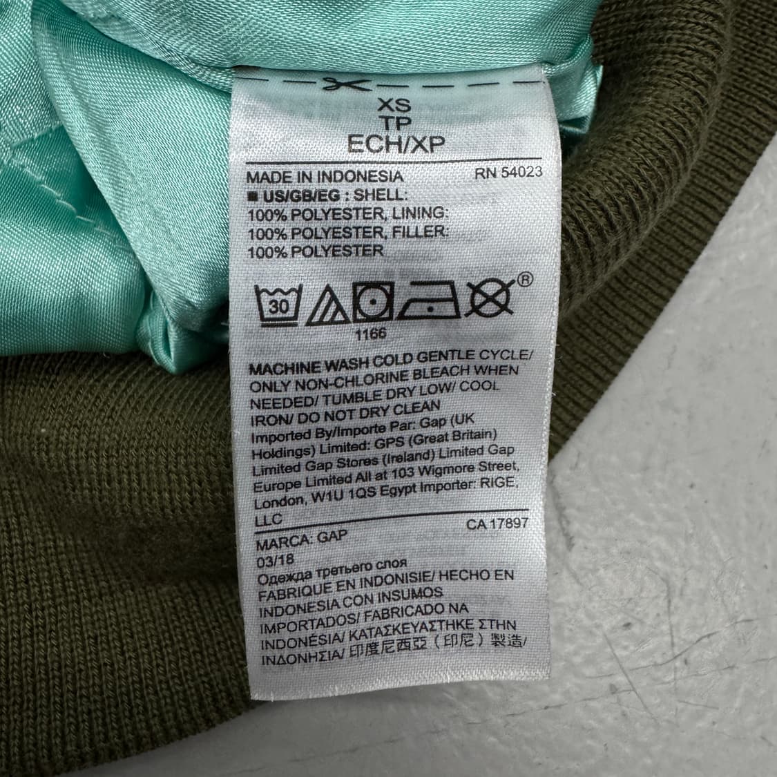 갭 ma-1 항공 점퍼 자켓 카키 상품이미지6