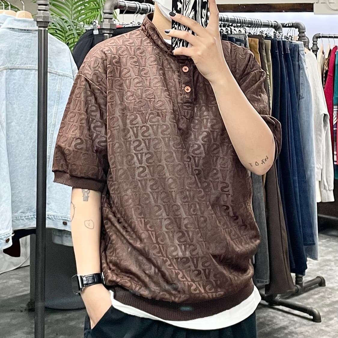 베르사체 이니셜 패턴 시스루 하프 슬리브 상품이미지1