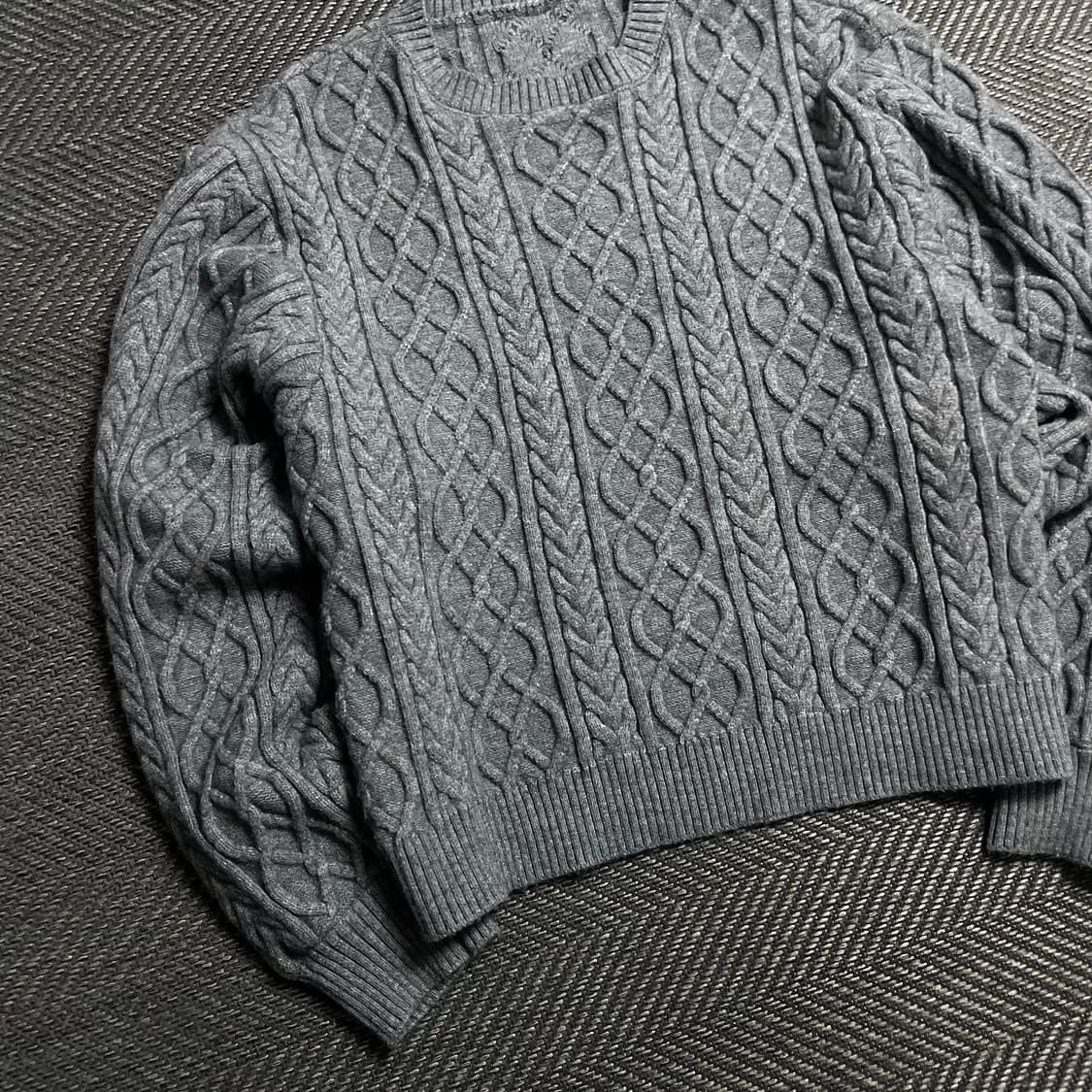 빈티지 케이블 꽈베기 그레이 긴팔 박시핏 라운드 니트y 5650 상품이미지3