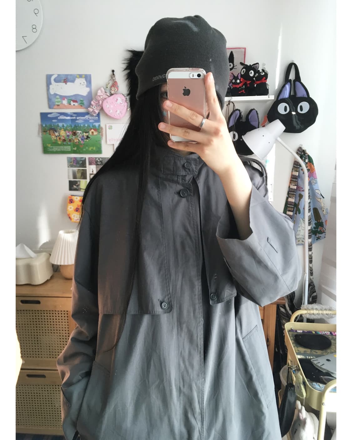 vintage long trench coat charcoal 상품이미지4