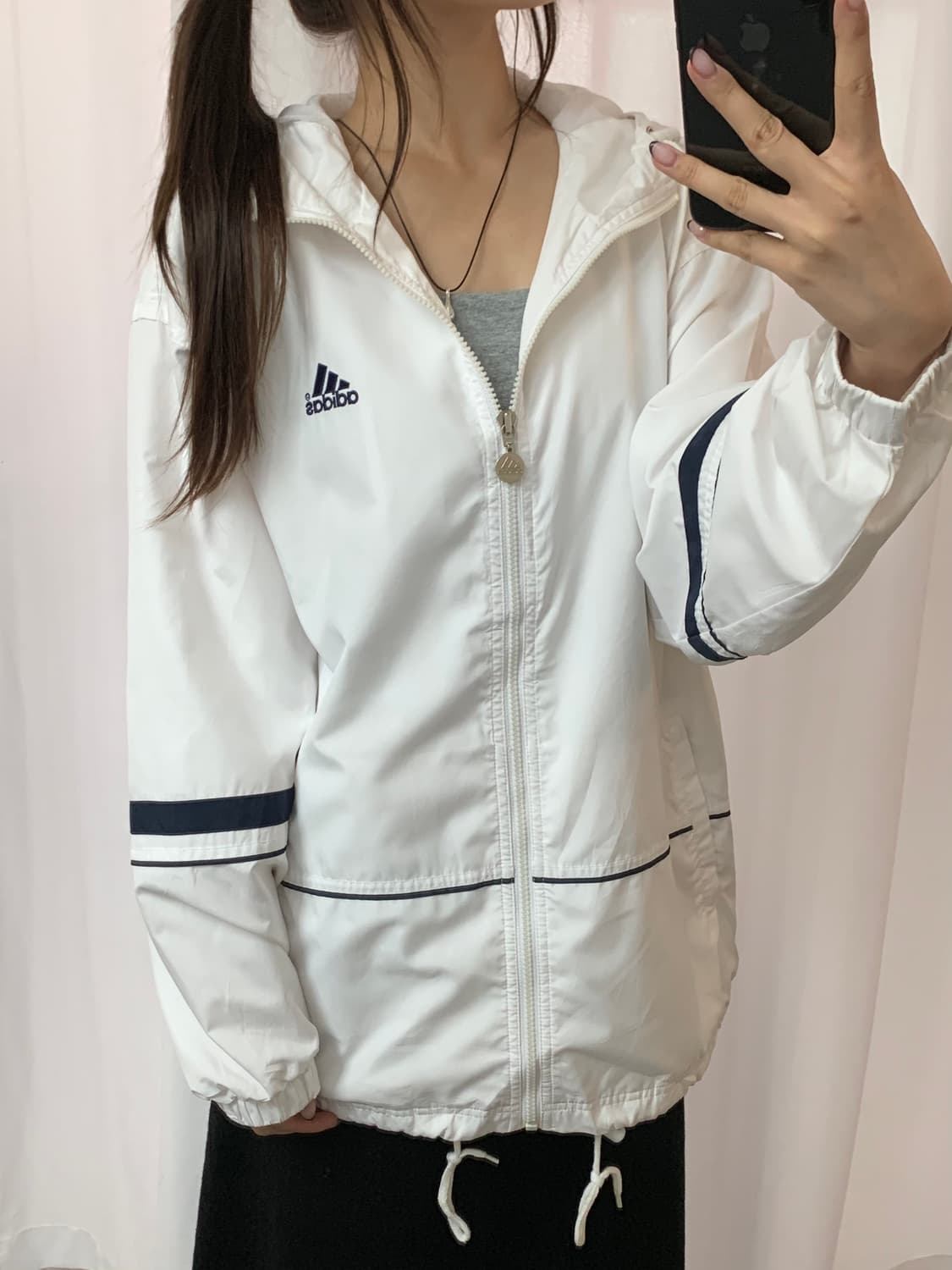 Adidas 올드 아디다스 화이트컬러 후드 바람막이 자켓 상품이미지4