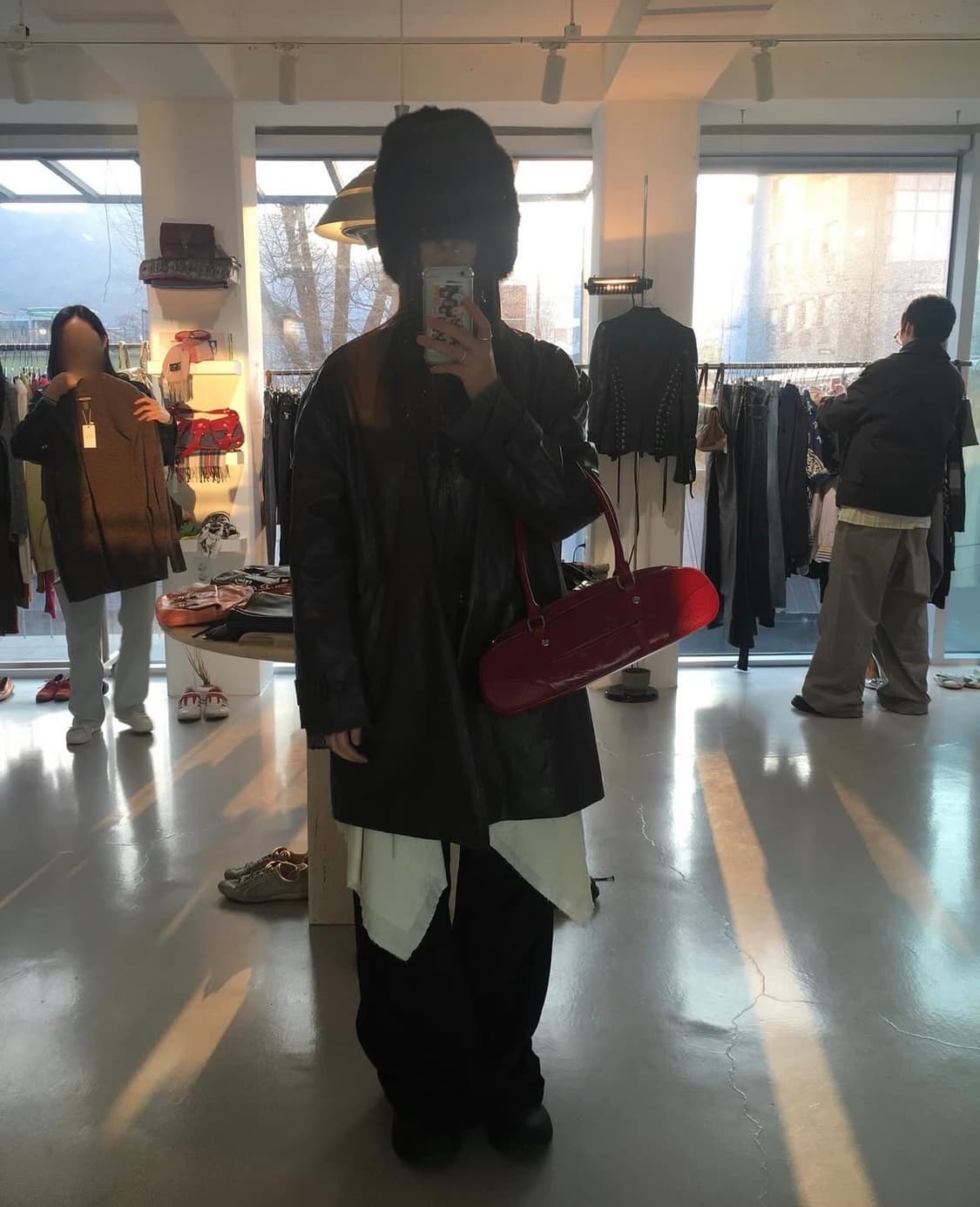 로우타이드 레더 하프 코트 브라운 상품이미지3