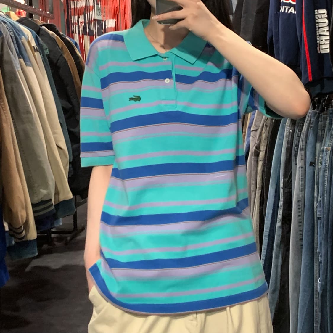 [IM] 라코스테 스트라이프 반팔 피케 셔츠 민트 상품이미지1