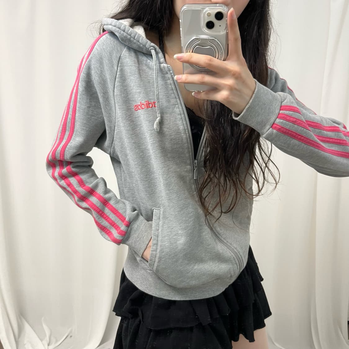 Adidas gray pink hood zip-up 상품이미지3