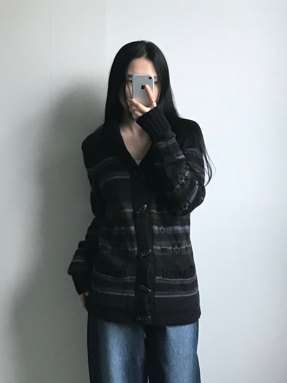 리바이스 패턴 니트 숄카라 가디건 상품이미지1