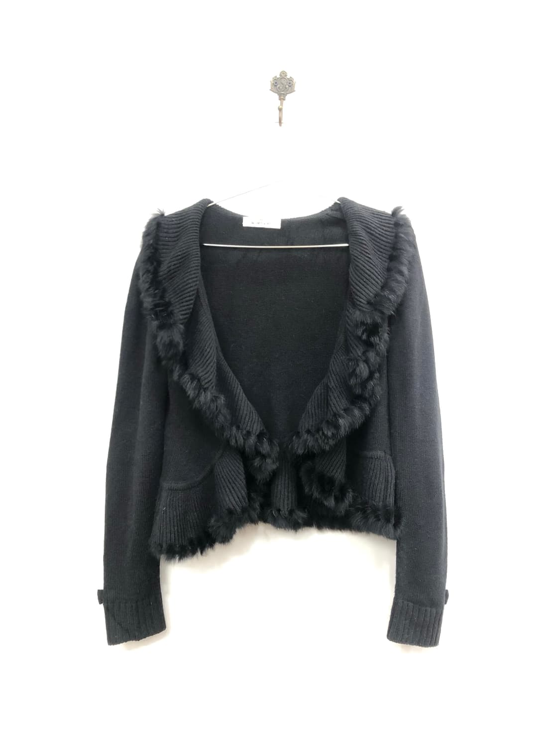 black rabbit fur trimmed cardigan 상품이미지1