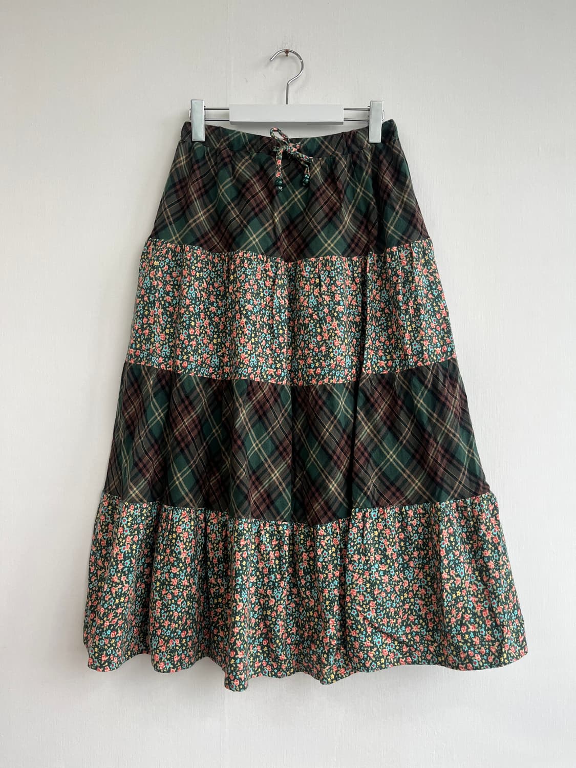 그린 체크 플로럴 롱 스커트 상품이미지1