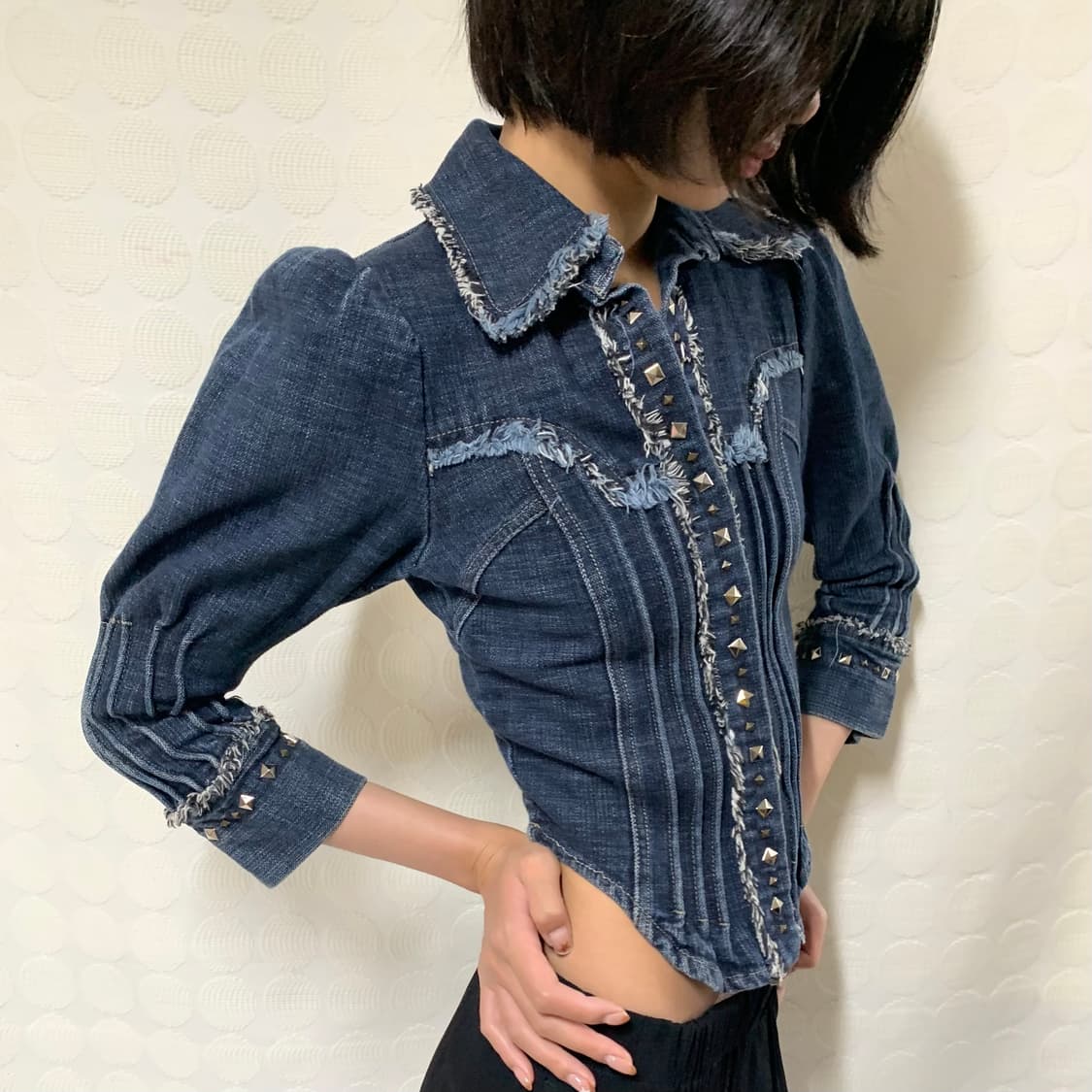 저스트 카발리 데님 스터드 7부 소매 재킷 상품이미지1