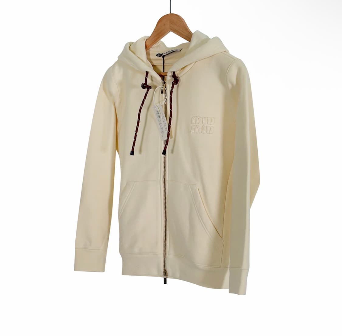 [M] 미우미우 여성 코튼 로고 플리스 지퍼 후드 집업 자켓 내츄럴 크림 상품이미지2