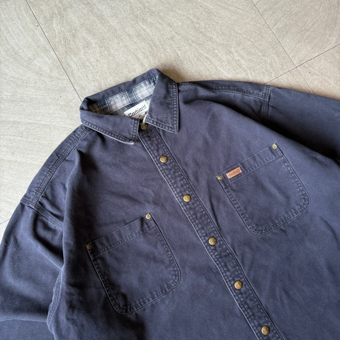 칼하트 정품 네이비 라이닝 체크 워크 셔츠 상품이미지2