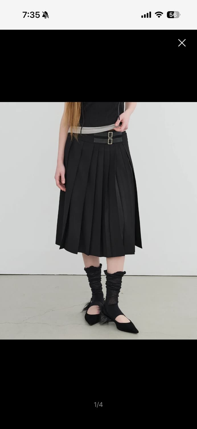 유센틱 버클 장식 플리츠 주름 미디 스커트 상품이미지2
