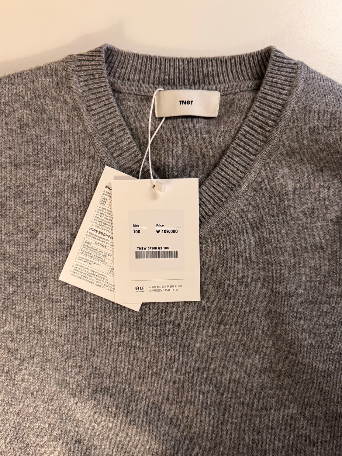 25FW TNGT 캐시미어 브이넥 니트 그레이 [100] 상품이미지2