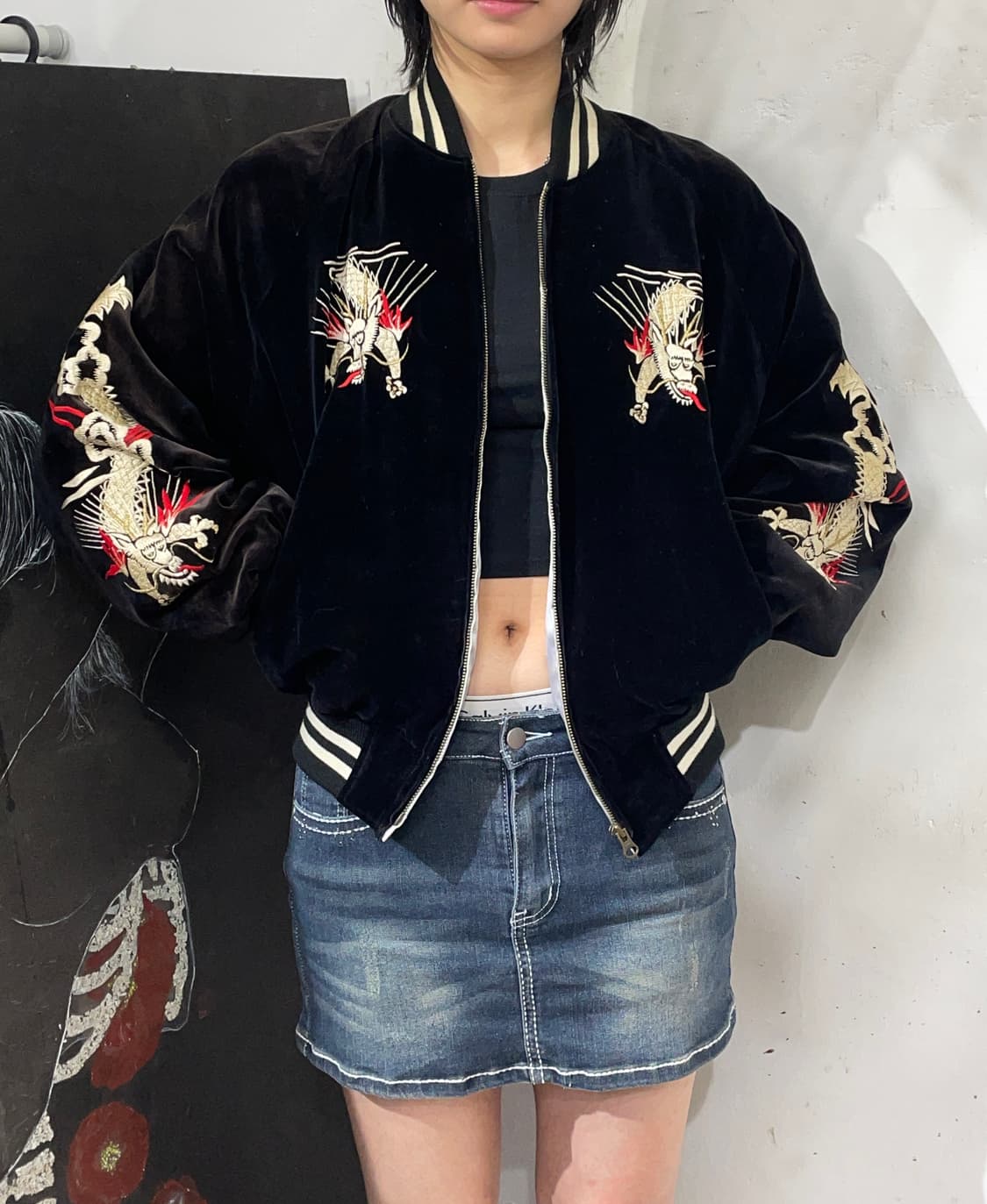 일본빈티지 요코스카 벨벳 자수 스카잔 오리엔탈 스카쟌 M 상품이미지3